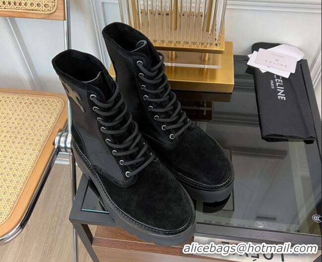 Good Looking Celine Bulky Lace-up Boots 5.5cm with Triomphe in Nylon and Suede Black 071014