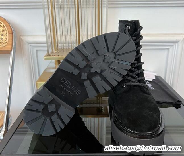 Good Looking Celine Bulky Lace-up Boots 5.5cm with Triomphe in Nylon and Suede Black 071014