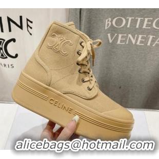 Luxurious Celine Mid Block High top Platform Sneakers in Canvas Beige 719053