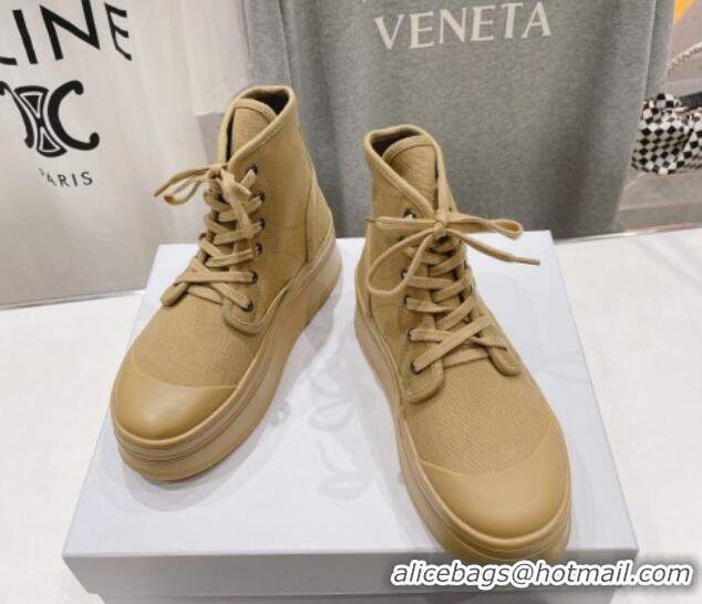 Luxurious Celine Mid Block High top Platform Sneakers in Canvas Beige 719053