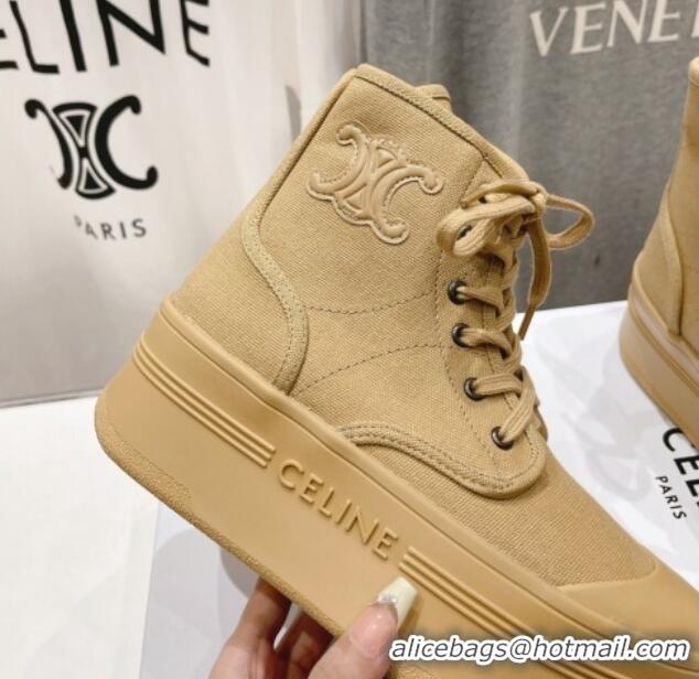 Luxurious Celine Mid Block High top Platform Sneakers in Canvas Beige 719053