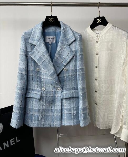 ​Unique Grade Chanel Tweed Jacket CH102101 Blue 2023