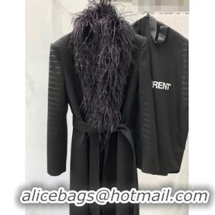 ​Famous Brand Saint Laurent Wool Coat with Ostrich Feather S102110 Black 2023