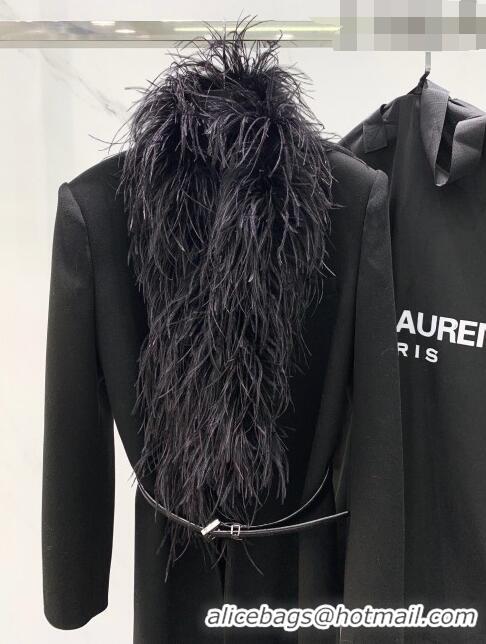 ​Famous Brand Saint Laurent Wool Coat with Ostrich Feather S102110 Black 2023