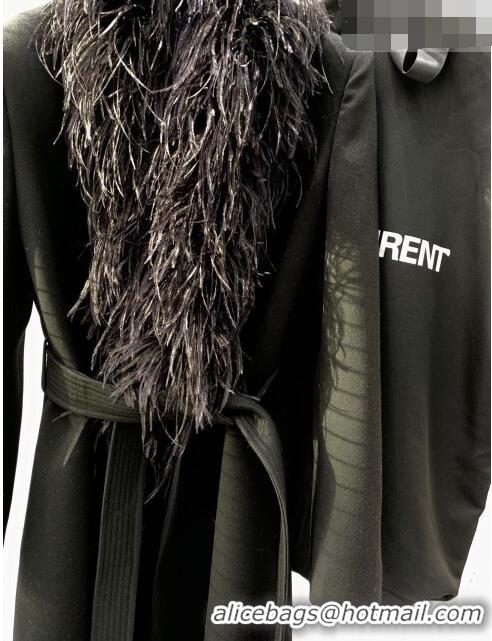 ​Famous Brand Saint Laurent Wool Coat with Ostrich Feather S102110 Black 2023