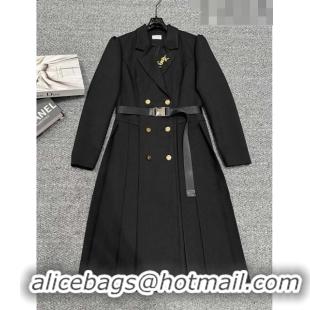 ​Top Grade Saint Laurent Coat with Belt S102111 Black 2023