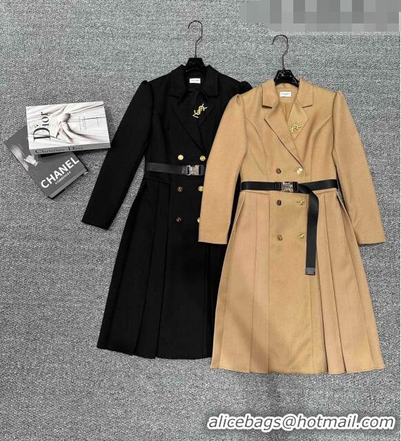 ​Top Grade Saint Laurent Coat with Belt S102111 Black 2023