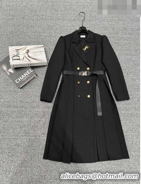 ​Top Grade Saint Laurent Coat with Belt S102111 Black 2023