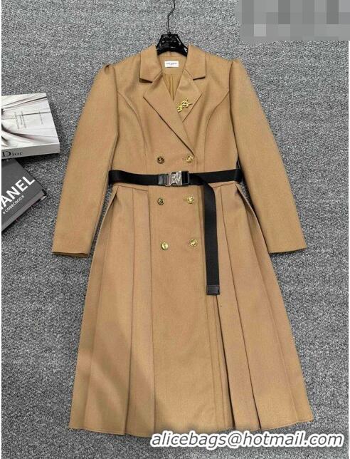 ​Luxury Discount Saint Laurent Coat with Belt S102112 Brown 2023