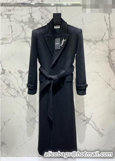 Promotional Saint Laurent Wool Coat with Belt S102113 Black 2023