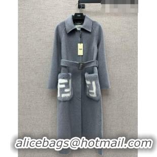 Buy Fashionable Fendi Coat with Mink Fur Pocket P102312 Grey 2023