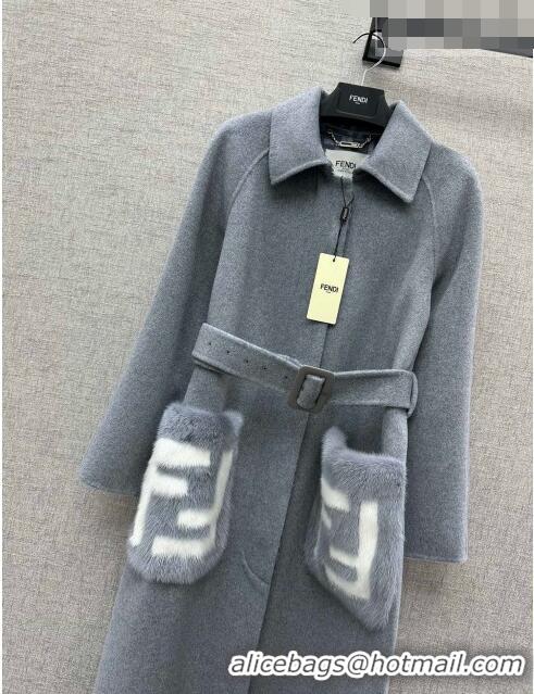 Buy Fashionable Fendi Coat with Mink Fur Pocket P102312 Grey 2023