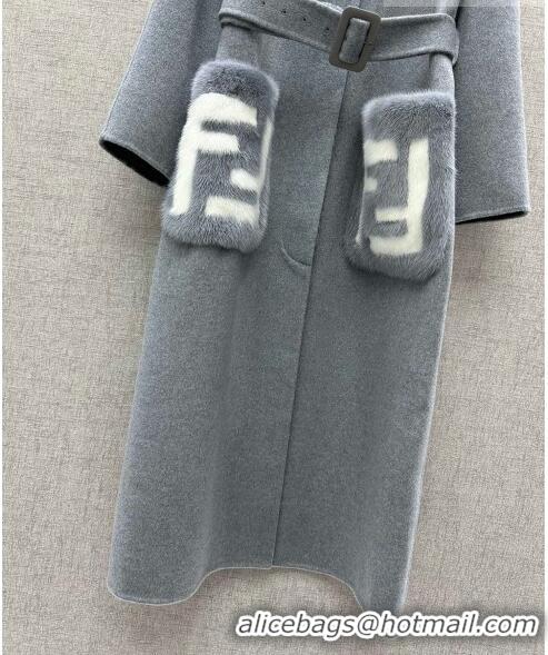 Buy Fashionable Fendi Coat with Mink Fur Pocket P102312 Grey 2023