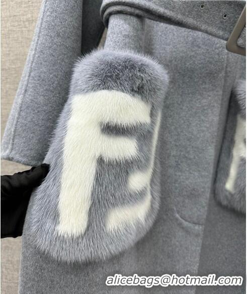 Buy Fashionable Fendi Coat with Mink Fur Pocket P102312 Grey 2023