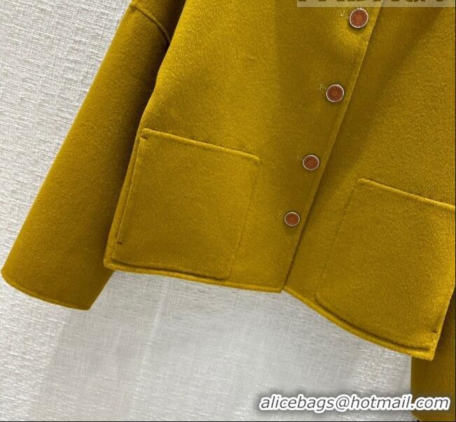 Best Price Hermes Cashmere Short Coat H102327 Green 2023