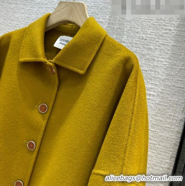 Best Price Hermes Cashmere Short Coat H102327 Green 2023