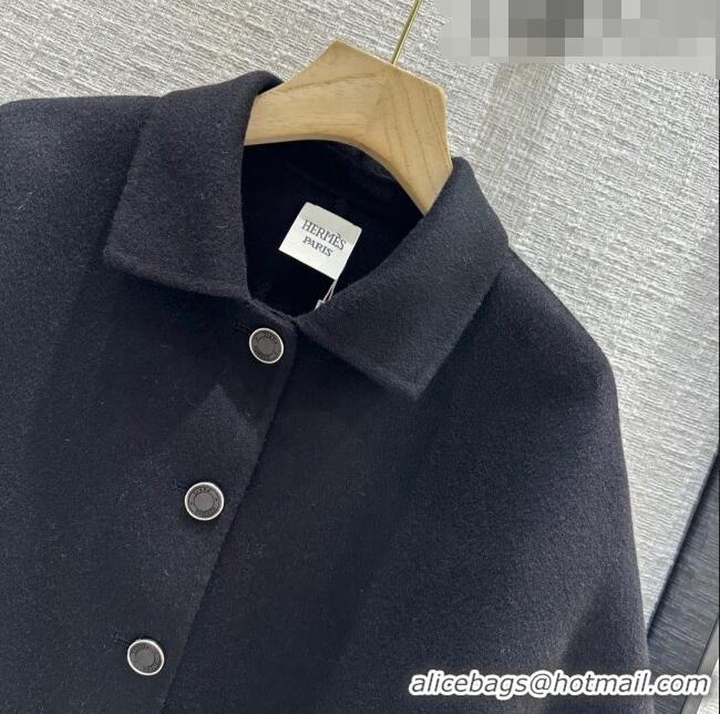 Good Taste Hermes Cashmere Short Coat H102328 Black 2023