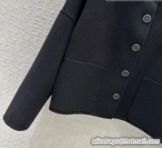 Good Taste Hermes Cashmere Short Coat H102328 Black 2023