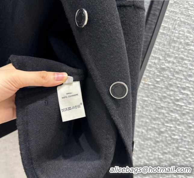 Good Taste Hermes Cashmere Short Coat H102328 Black 2023