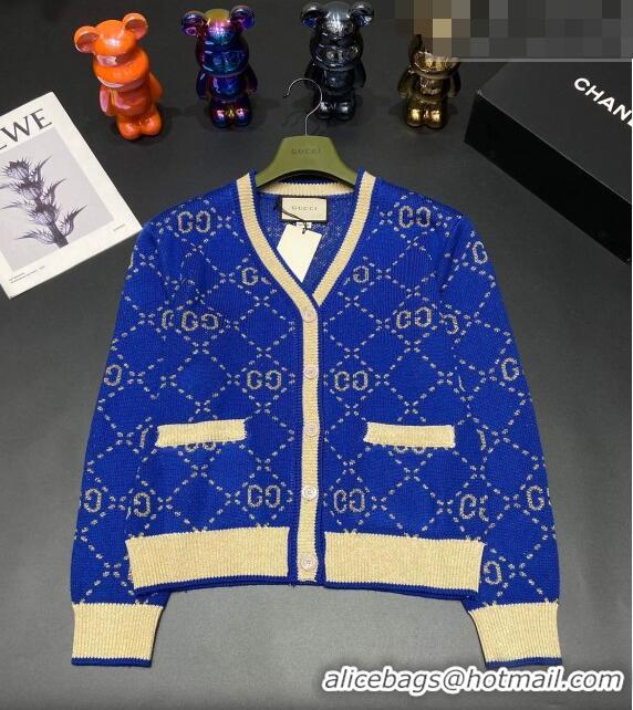 Top Grade Gucci Wool & Cashmere Cardigan G102311 Blue 2023