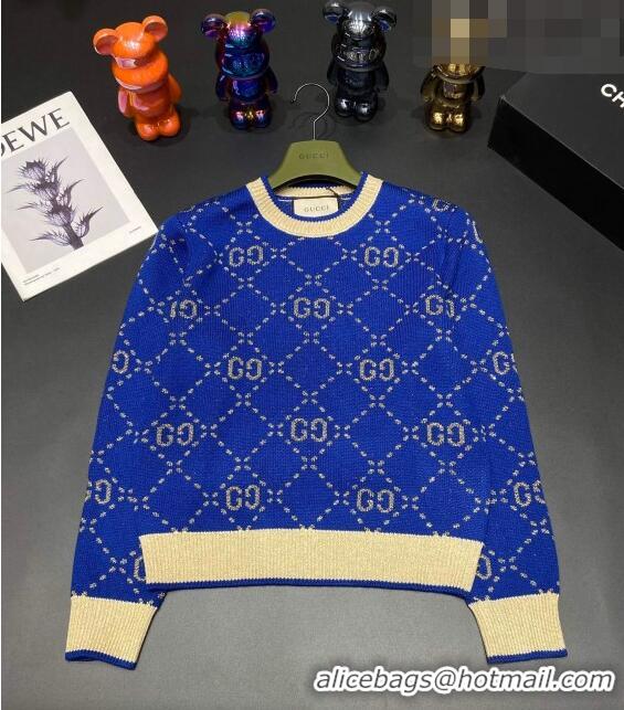 ​Top Design Gucci Wool & Cashmere Sweater G102310 Blue 2023