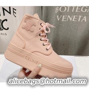 Fashion Celine Mid Block High top Platform Sneakers in Canvas Light Pink 0719054