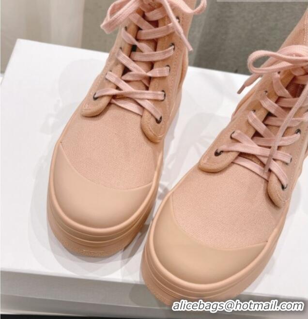 Fashion Celine Mid Block High top Platform Sneakers in Canvas Light Pink 0719054