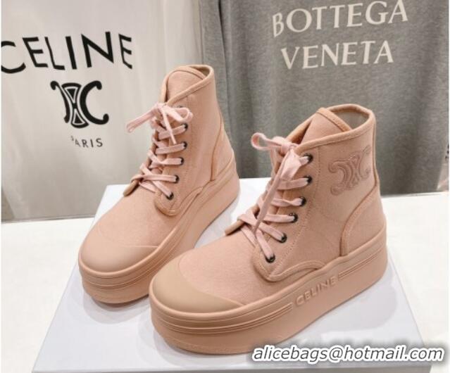 Fashion Celine Mid Block High top Platform Sneakers in Canvas Light Pink 0719054