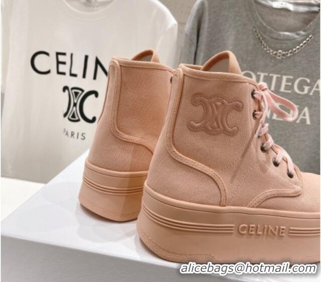 Fashion Celine Mid Block High top Platform Sneakers in Canvas Light Pink 0719054