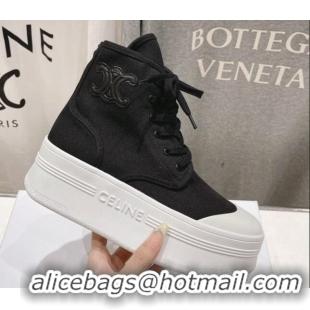 Grade Quality Celine Mid Block High top Platform Sneakers in Canvas Black 0719055