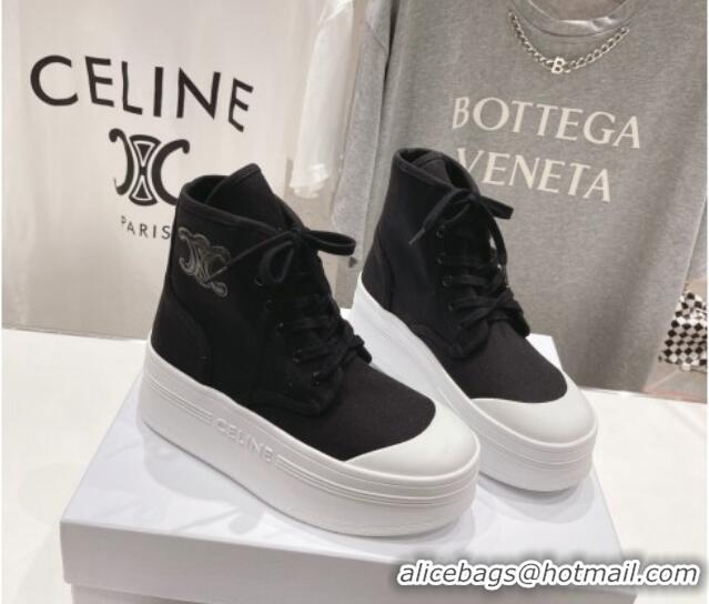 Grade Quality Celine Mid Block High top Platform Sneakers in Canvas Black 0719055