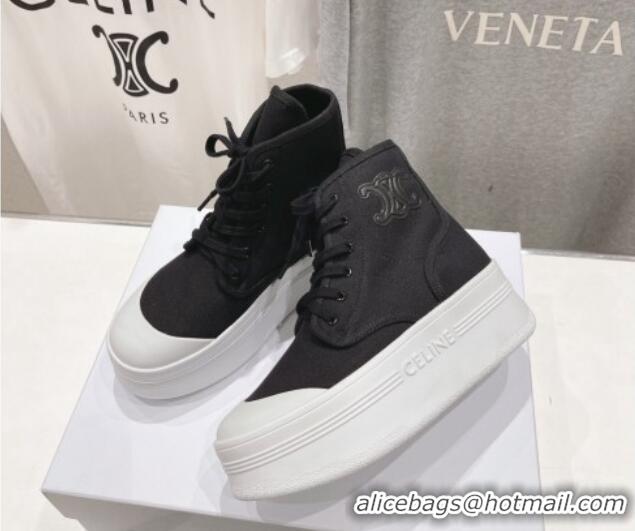 Grade Quality Celine Mid Block High top Platform Sneakers in Canvas Black 0719055