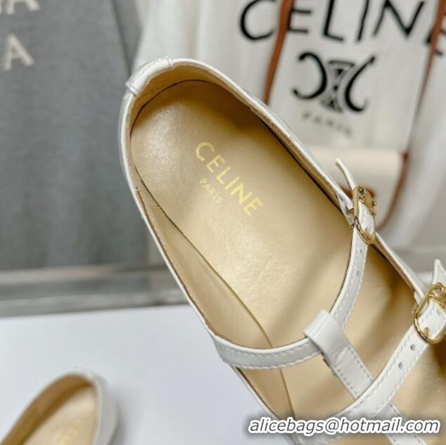 Best Price Celine Double Strap Mary Jane Ballerinas in Patent Leather White 725073