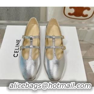 Purchase Celine Double Strap Mary Jane Ballerinas in Calfskin Silver 725075