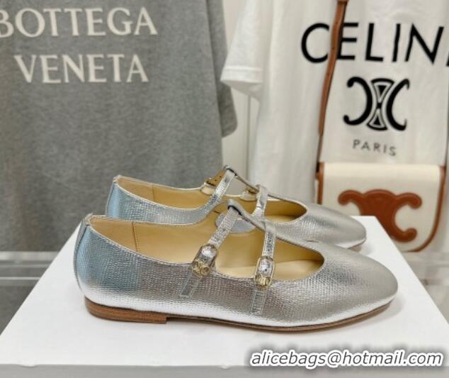 Purchase Celine Double Strap Mary Jane Ballerinas in Calfskin Silver 725075