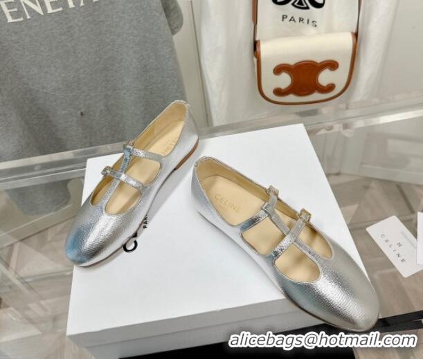 Purchase Celine Double Strap Mary Jane Ballerinas in Calfskin Silver 725075