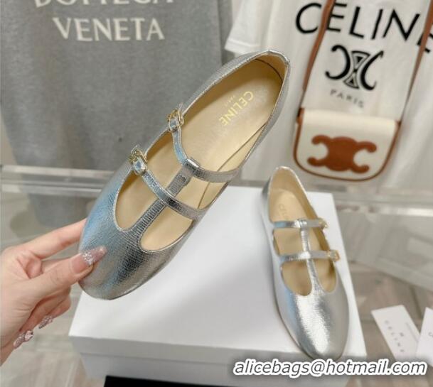 Purchase Celine Double Strap Mary Jane Ballerinas in Calfskin Silver 725075