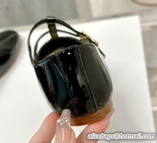 Good Quality Celine Double Strap Mary Jane Ballerinas in Patent Leather Black 725076