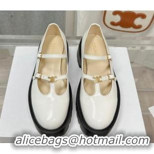 Best Grade Celine Bulky Babies Triomphe Mary Janes in Polished Leather White 0725078