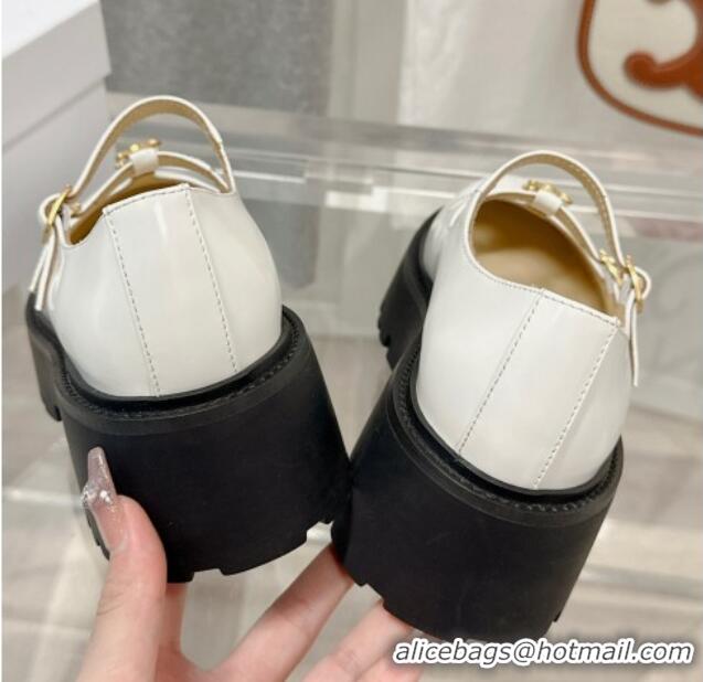 Best Grade Celine Bulky Babies Triomphe Mary Janes in Polished Leather White 0725078