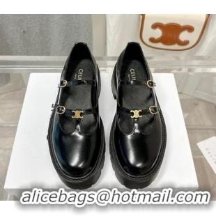 Low Price Celine Bulky Babies Triomphe Mary Janes in Polished Leather Black 0725079