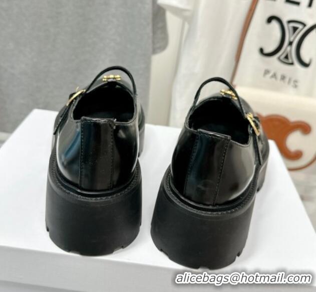 Low Price Celine Bulky Babies Triomphe Mary Janes in Polished Leather Black 0725079