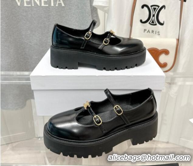 Low Price Celine Bulky Babies Triomphe Mary Janes in Polished Leather Black 0725079