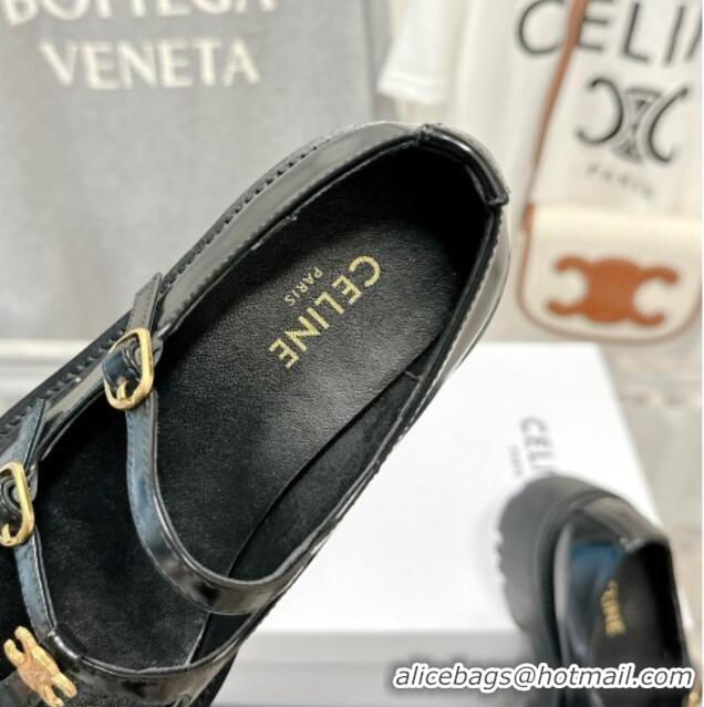 Low Price Celine Bulky Babies Triomphe Mary Janes in Polished Leather Black 0725079