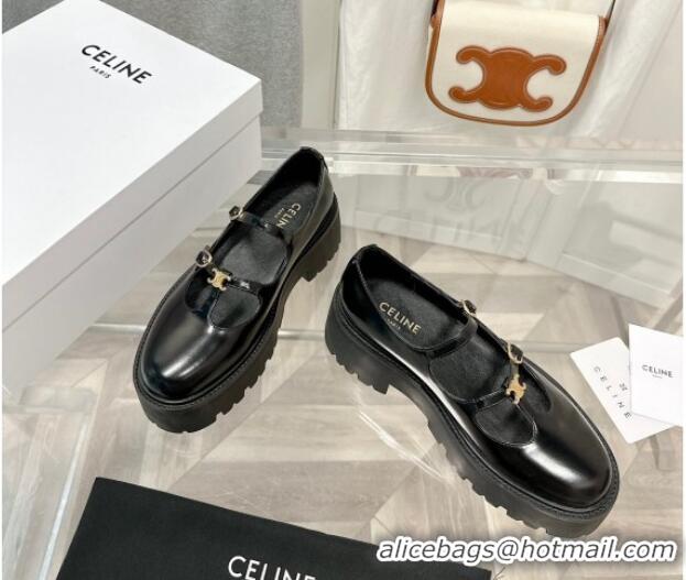 Low Price Celine Bulky Babies Triomphe Mary Janes in Polished Leather Black 0725079