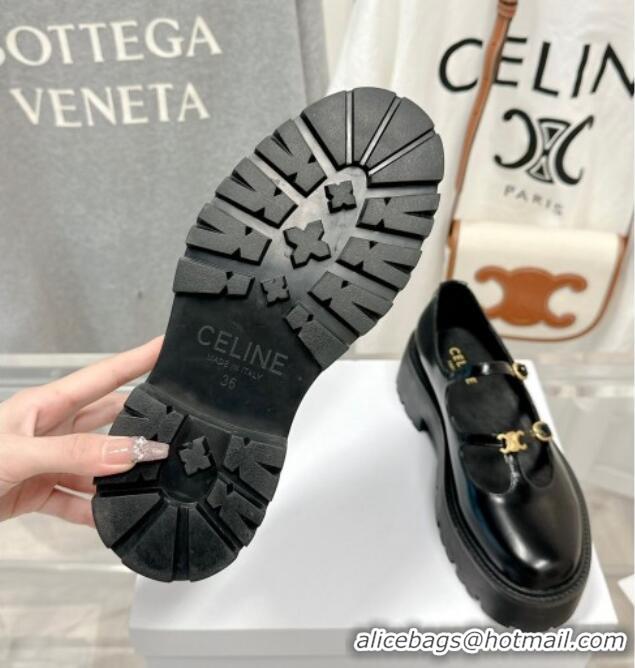 Low Price Celine Bulky Babies Triomphe Mary Janes in Polished Leather Black 0725079