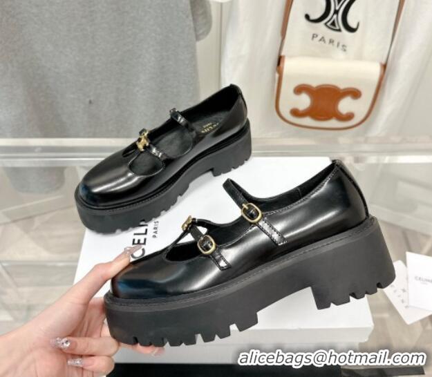 Low Price Celine Bulky Babies Triomphe Mary Janes in Polished Leather Black 0725079