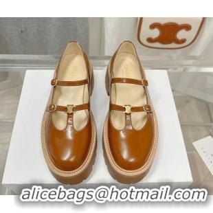 Low Cost Celine Bulky Babies Triomphe Mary Janes in Polished Leather Brown 725080