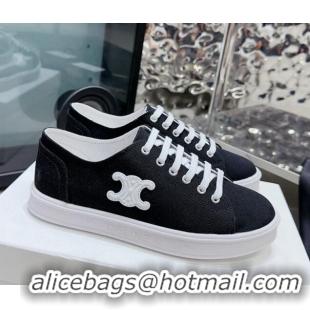 Luxurious Celine Jane Low Sneakers in Canvas with Triomphe Patch Black 0801108