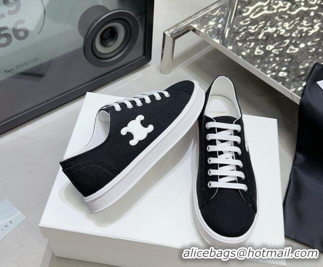 Luxurious Celine Jane Low Sneakers in Canvas with Triomphe Patch Black 0801108